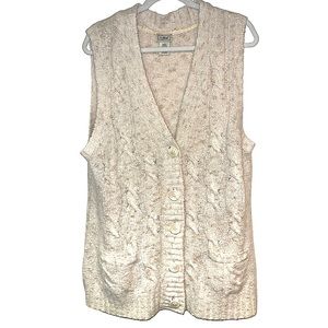 L.L. Bean Wool Blend V-neck Sleeveless Button Sweater Vest Cream Oatmeal